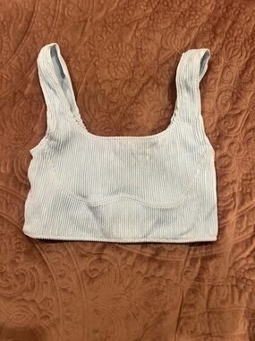 Square-Neck Ribbed Crop Top in Pale Blue